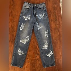 Juniors High Waisted Butterfly Jeans Size 2